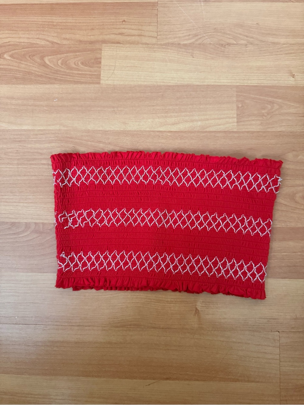 Garage Red Smocked Tube Top with White Stitching